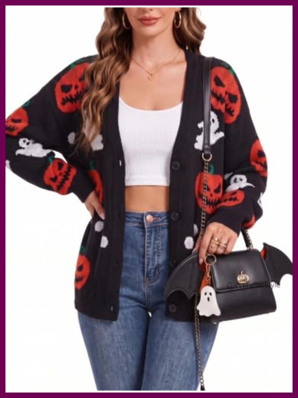 Halloween Pumpkin Ghost Knit Cardigan Lantern Sleeve Sweater